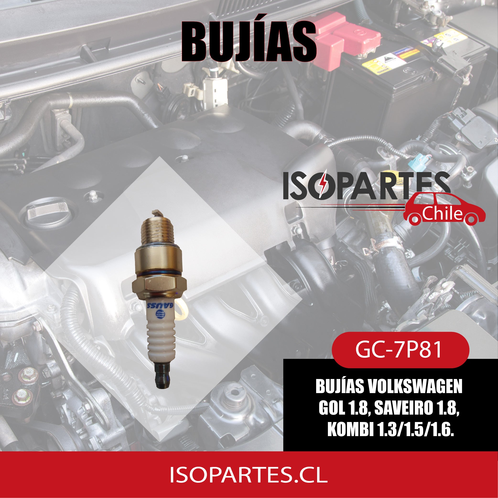 4x Bujías Volkswagen Gol 1.8, Saveiro 1.8, Kombi 1.3/1.5/1.6 - Isopartes