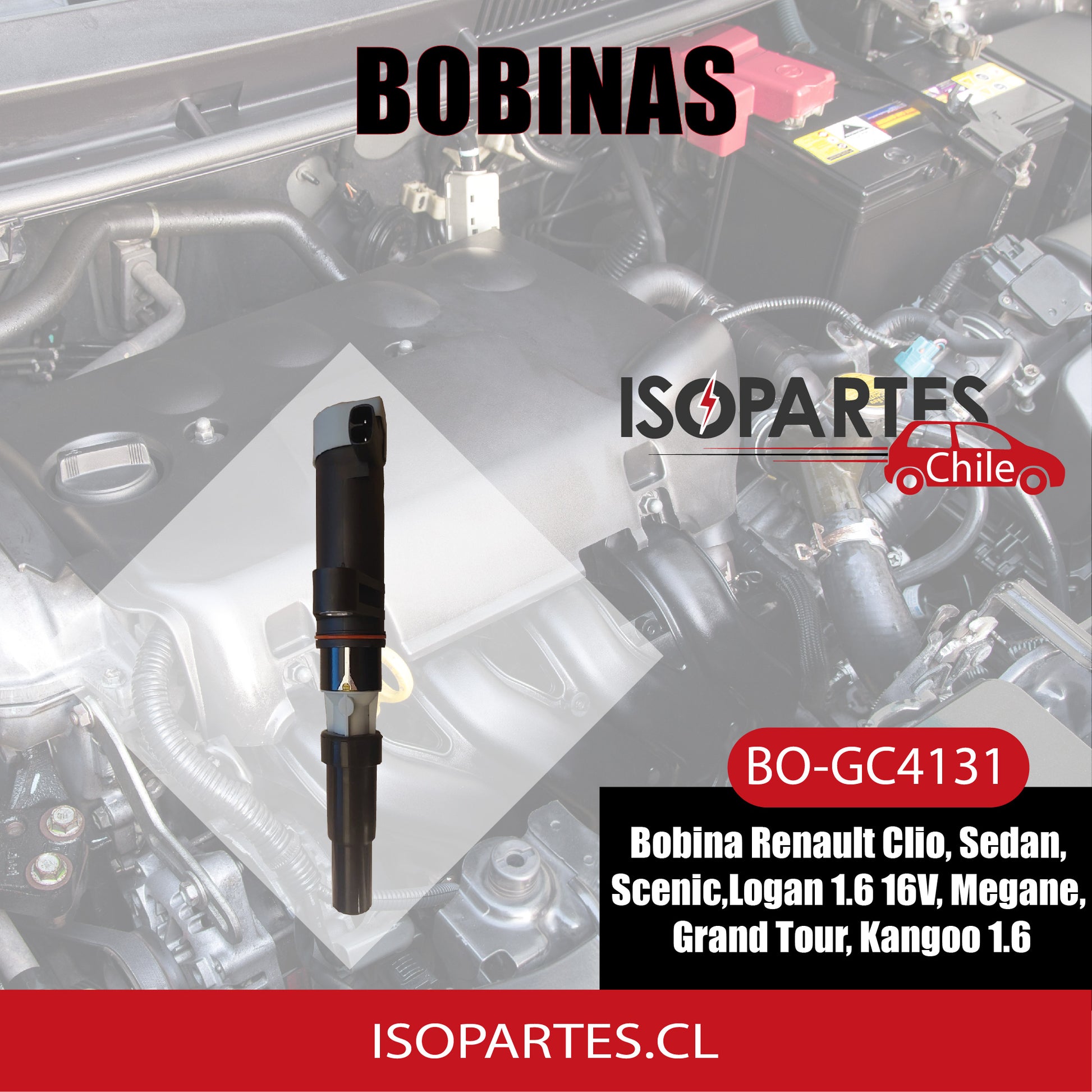 Bobina Renault Clio, Sedan, Logan 1.6 6v, Megane, Kangoo 1.6, Nissan