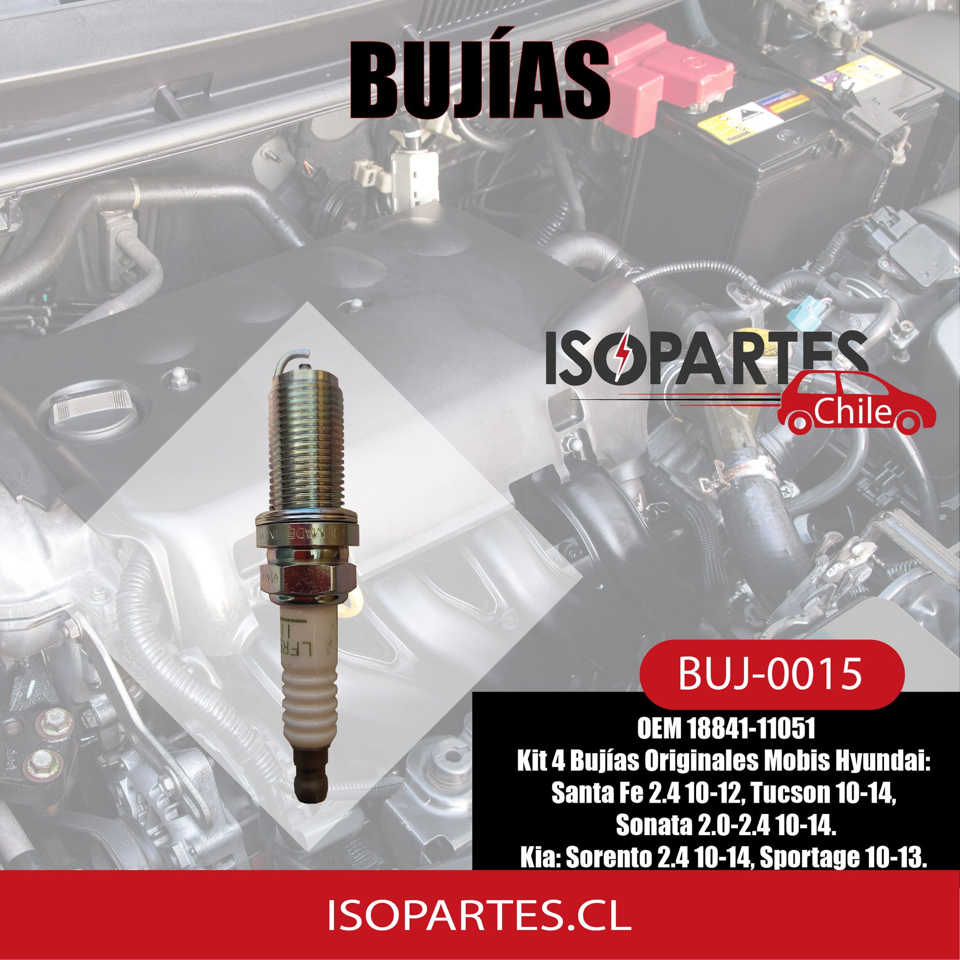 4 Bujías Original Hyundai Santa Fe, Tucson, Sonata. Kia Sorento, Spotage