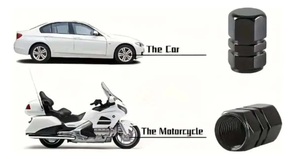 Kit of 4 Hexagonal Aluminum Valve Caps for Cars and Motorcycles