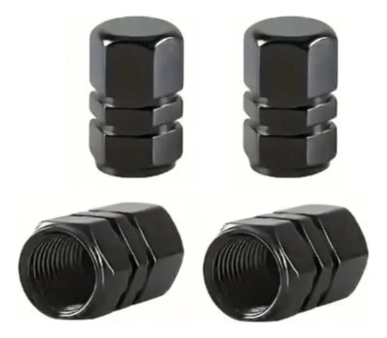 Kit of 4 Hexagonal Aluminum Valve Caps for Cars and Motorcycles