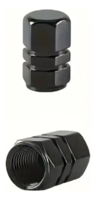 Kit of 4 Hexagonal Aluminum Valve Caps for Cars and Motorcycles