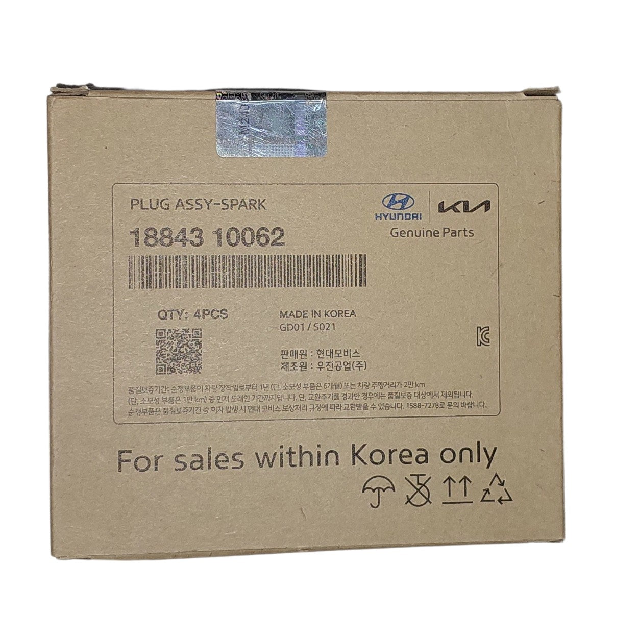 4 kit 18843-10062 Hyundai Originales Juego bujías Kia