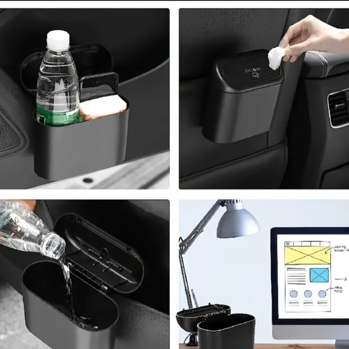 Mini Car Trash Can with Leakproof Lid, Organizes and Stores