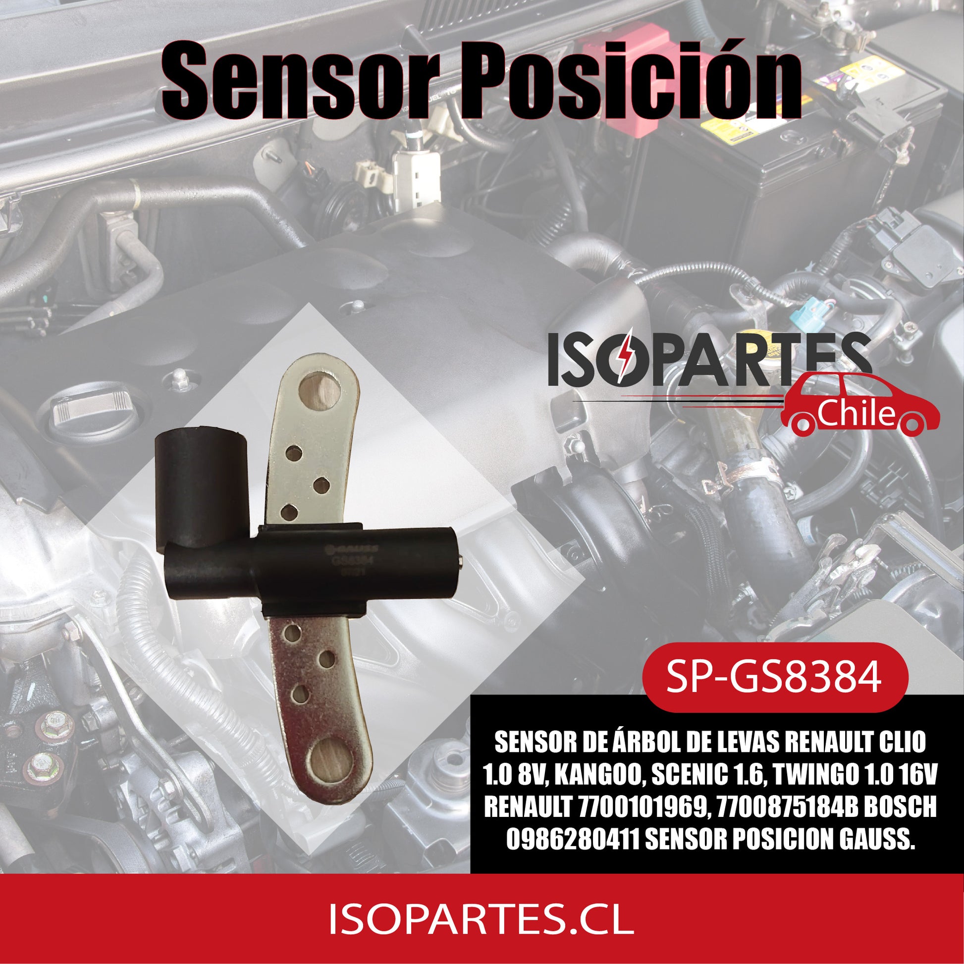 Sensor de Árbol de Levas, Cigüeñal Renault Clio 1.0 8V, Kangoo, Scenic 1.6, Twingo 1.0 16V