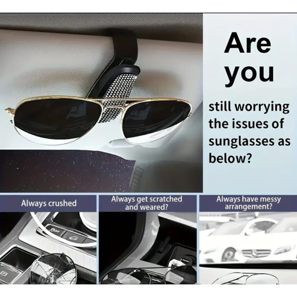 Fashion Car Visor Glasses Holder with Rhinestones and Ticket Clip - Car Interior Accessory.
